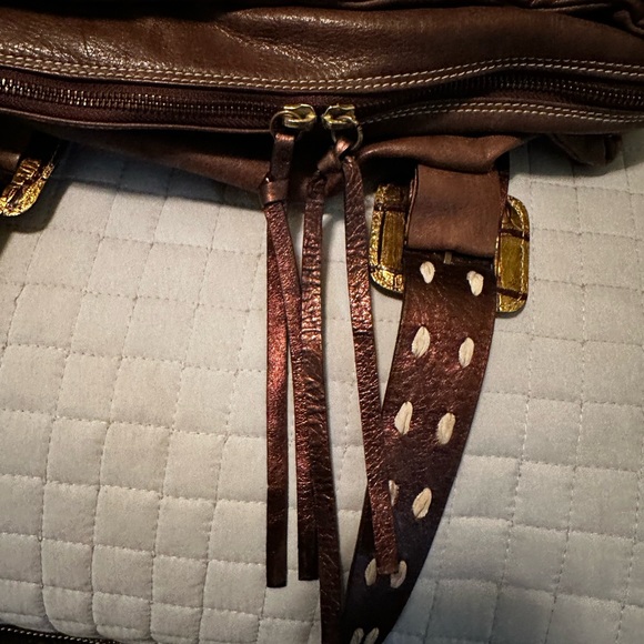 Cavakonti Brown Leather Boho Tote Bag with bronze leather accents - Picture 4 of 13